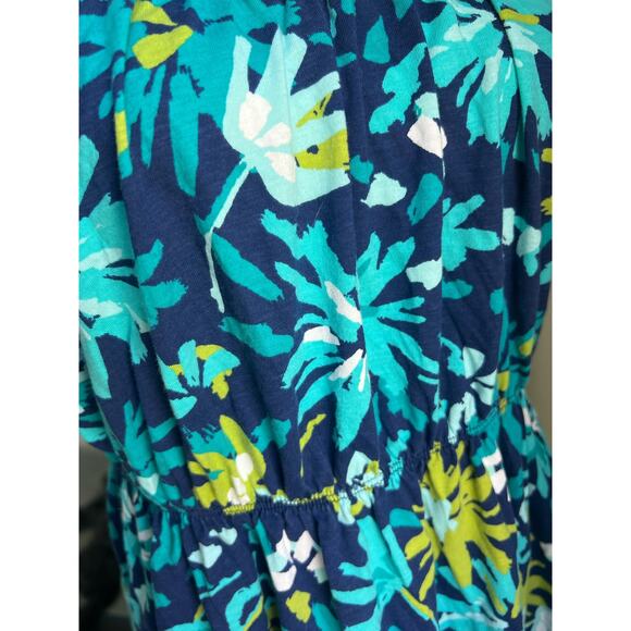 Stan Herman All Cotton Blue Green Floral Elastic Top/Waist Pockets Sun Dress 2X - Picture 4 of 8